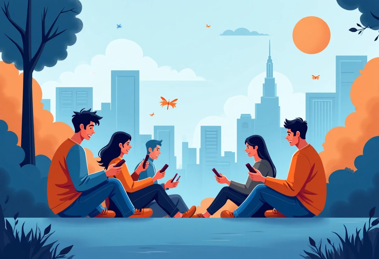 Amigos conectándose a través de apps
