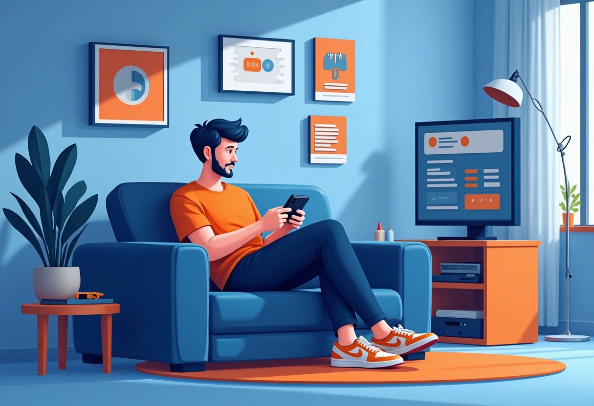 Jogando no celular em um ambiente moderno