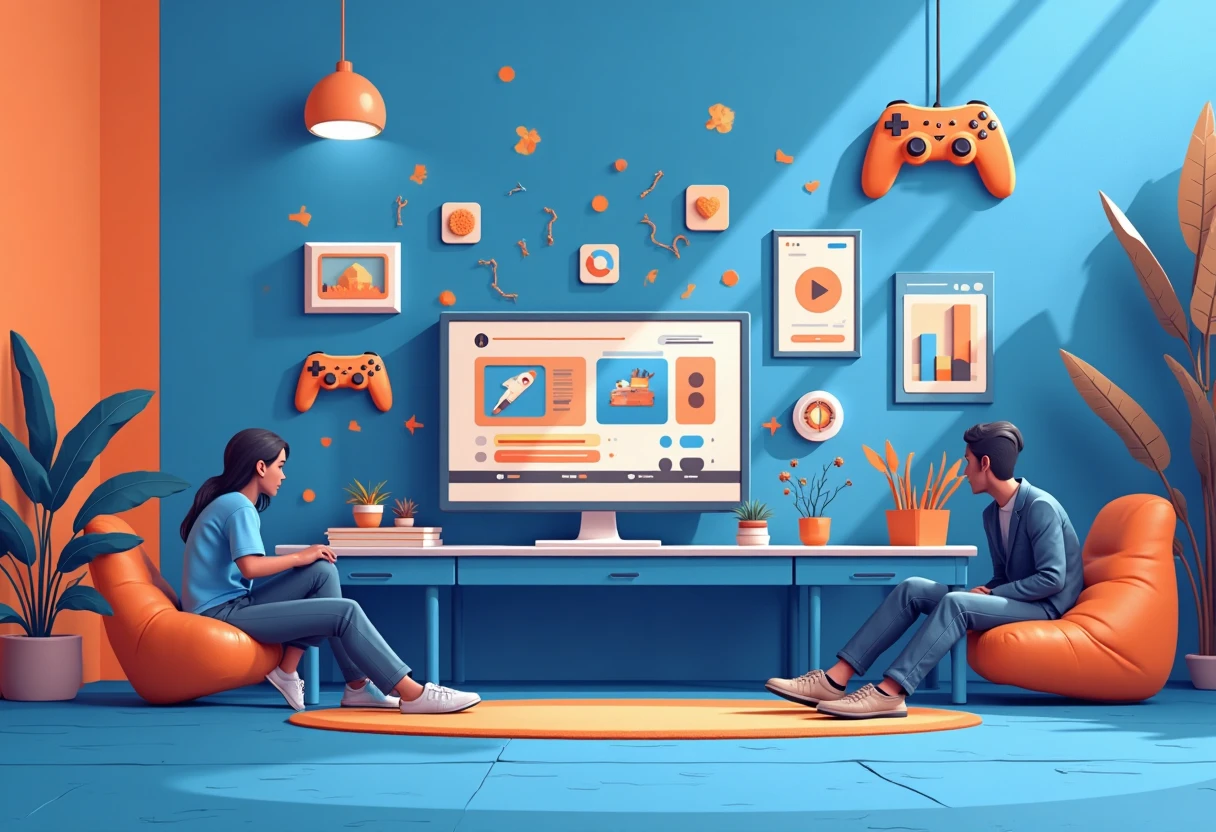 Streaming app icons floating in digital space